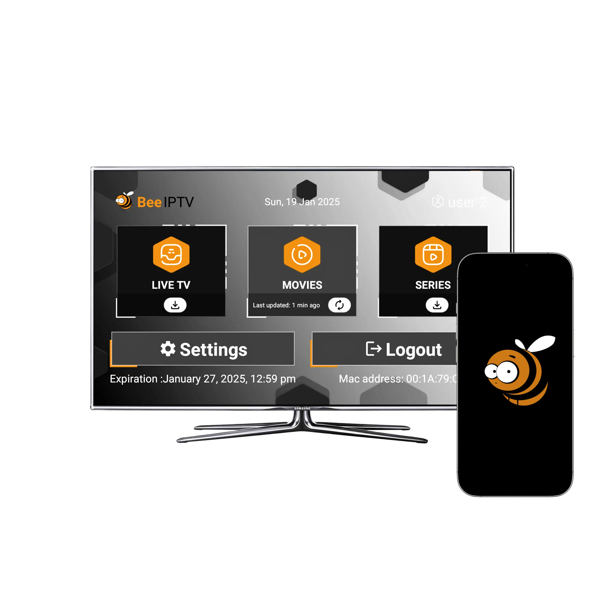 BeeIPTV app interface on a smartphone